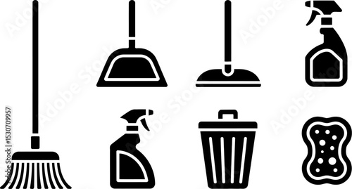 Cleaning supplies and equipment vector icons set for home cleaning service and housekeeping concept editable stock vector illustration