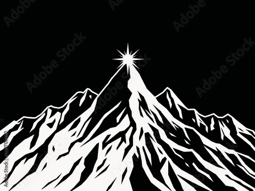Black & White Mountain Peak with Starburst - Wilderness Wall Art