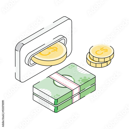 A well designed isometric icon of cash withdrawal
