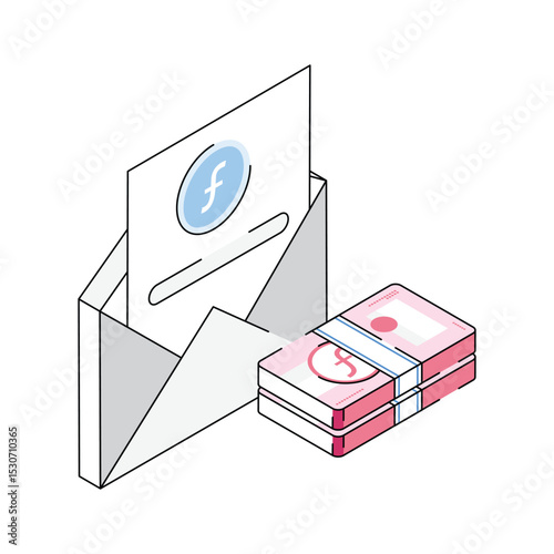 An isometric icon representing money envelope, ready for premium use