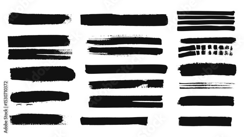 Chinese Korean Japanese calligraphy brush stroke bg set, rough grunge gouache paint, sketchy ink rectangle textboxes, black brushstroke text boxes, straight ink vector lines megapack.