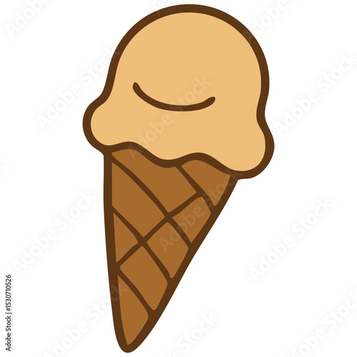 Smiling Butterscotch Ice Cream Cone Cartoon Illustration