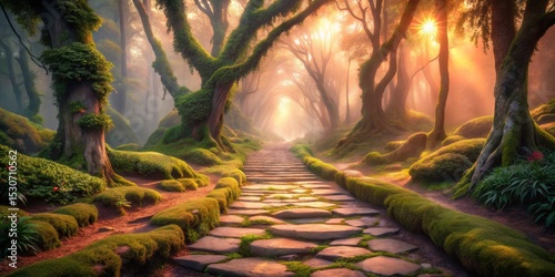 Enchanted Forest Path with Sunlight