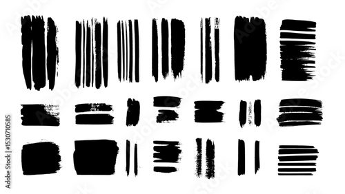 Straight ink vector lines megapack, black handdrawn brushstroke text boxes, rough grunge gouache paint, Chinese Korean Japanese calligraphy brush stroke bg set, vector illustration.