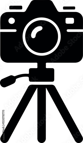 Professional dslr camera on tripod stable photography equipment black icon tool lens image focus shoot still video design