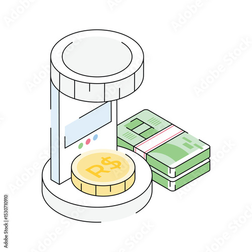 A trendy isometric icon of brazil riyal currency