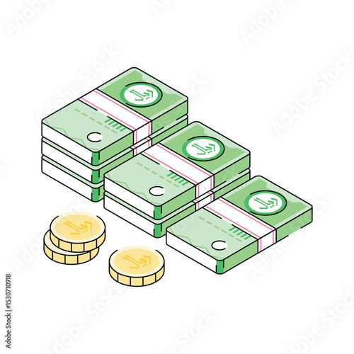 Well crafted isometric icon showing riyal currency note
