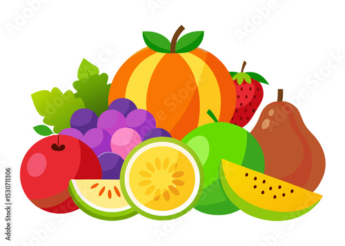 Assorted fresh fruits colorful illustration