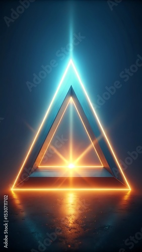 Abstract Glowing Triangle Portal with Reflective Surface and Futuristic Design