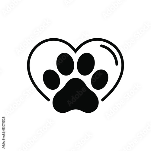 Paw print heart symbol loving pets animals veterinary care love concept simple design