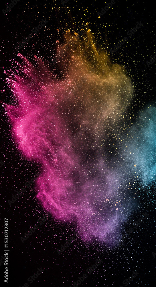 Naklejka premium Colorful cosmic dust explosion on black background