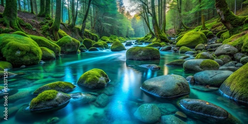 Mossy Rocks in Forest River