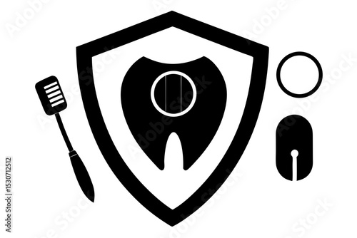 Premium Dental Care Icon Set – Tooth, Toothbrush, Shield, Floss & Magnifier