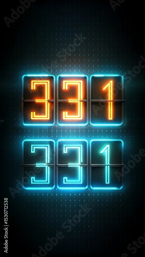 Neon Numbers Displaying 331 in Orange and Blue on a Dark Background