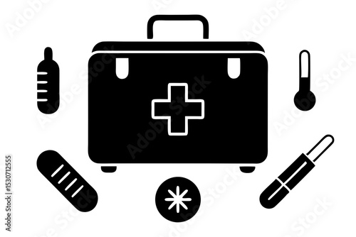 Essential First Aid Kit Supplies: Thermometer, Bandage, Syringe & Capsule for Emergency Care