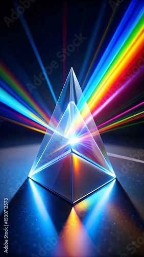 Prism with Rainbow Light Beams Abstract Geometric Shape Science and Technology