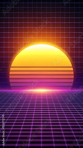 Retro futuristic landscape with sun and grid perfect for 80s style designs