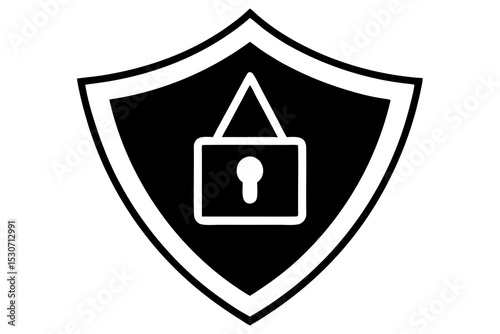 Cybersecurity Lock Symbol with Firewall, Shield, Keyhole & Alert Triangle – Digital Protection Concept