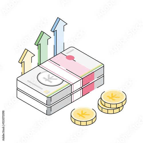Trendy isometric icon showing concept of money growth