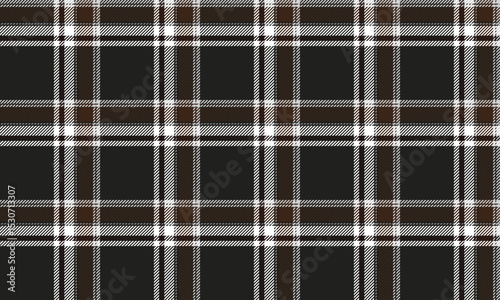 Seamless plaid fabric pattern, dark green, white, brown for textile and clothing design such as skirt, pants, shirt, create a simple yet charming style, vector illustration.