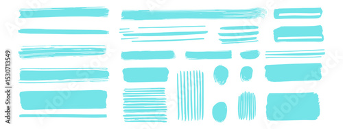 Vector illustration brush stroke marker, cyan highlighter, turquoise stripe lines, hand drawn brush pen, light blue color accents, underline emphasize, minimal design elements.