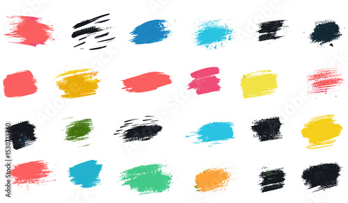 Vector illustration with paintbrush texture strokes, ink splash smear background, charcoal scribble collection, rough crayon doodles, pencil lines, isolated elements, artistic brush strokes.