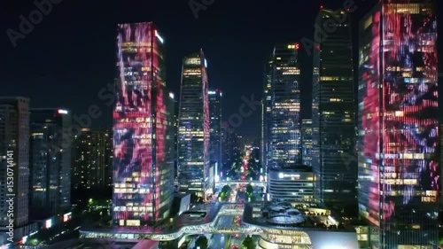 Wallpaper Mural Futuristic Night Cityscape with Illuminated Skyscrapers and LED Displays Torontodigital.ca