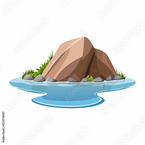 Small rocky island in calm blue water, surrounded by sparse vegetation.