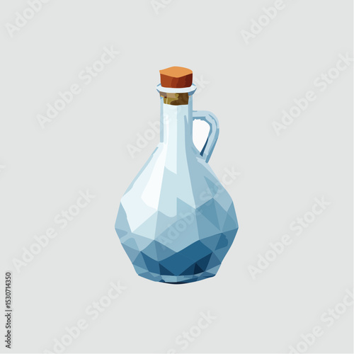 Glass Bottle with Cork Stopper in Minimal Polygon Style

