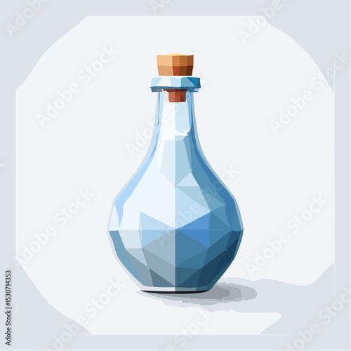 Glass Bottle with Cork Stopper in Minimal Polygon Style

