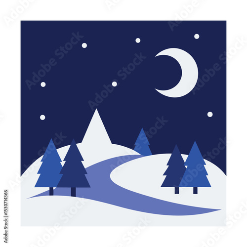 Silent Night Winter Vector with White Background