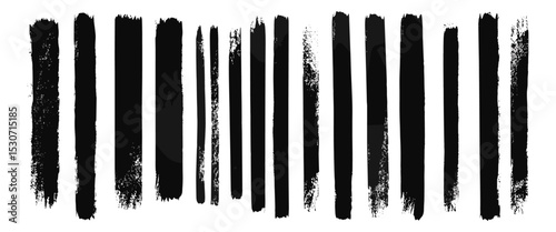 Vertical grungy brush strokes, black ink hand-painted lines, abstract geometric punk border elements, black hand-drawn rectangles, long straight lines, vector illustration, artistic texture.