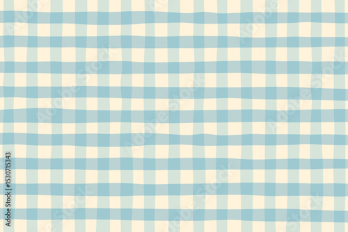 Pastel blue gingham fabric square checkered seamless pattern texture background vector