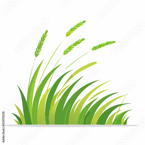 Illustration of Green Grass and Grain Stalks Blowing in the Wind

