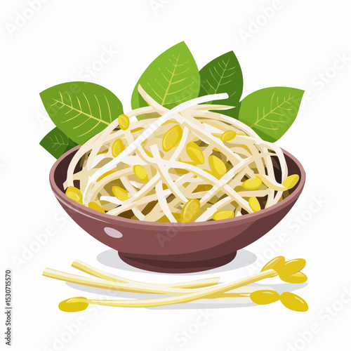 Illustration of Sprouting Soybean Plants Growing from Soil in Circular Frame

