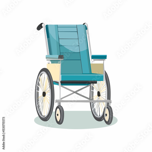 Illustration of a blue and beige wheelchair with large wheels, isolated on a white background.