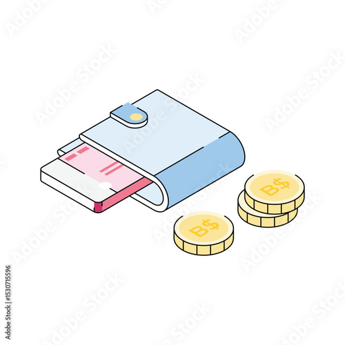 A visually appealing isometric icon of money wallet