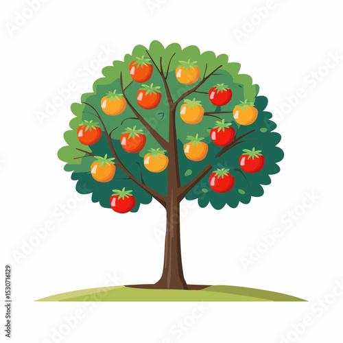 Cartoon illustration of a tomato tree, displaying various ripe tomatoes.