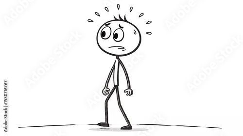 Animated Worried Stick Figure Walking on White Background