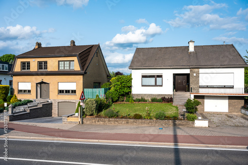 Detached houses at the N 202 national road in Grimbergen, Flemish Brabant Region, Belgium