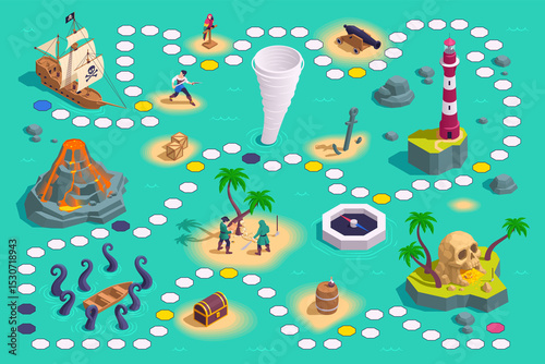 Pirate Isometric board game route