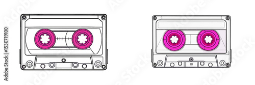 Retro audio cassette tapes with bright pink reels showcased on a plain background perfect for nostalgic memories and vintage aesthetics