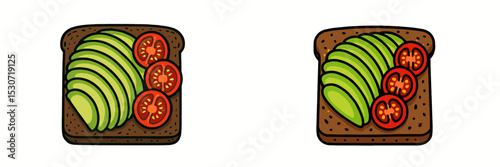 Creative avocado toast with slices of tomato on whole grain and white bread options