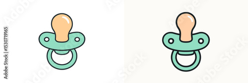Cute and colorful pacifiers designed for infants, showcasing different angles and styles in a minimalistic design