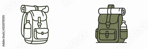 Unique designs of backpacks featuring camping gear and water bottles for outdoor enthusiasts