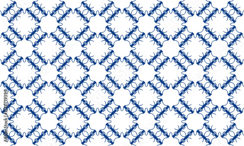 seamless two tone double line blue, zigzag diamond block on white, vintage blue on white tile repeat seamless pattern replete image design for fabric printing