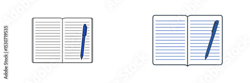 Open notebooks with blue pens resting on blank lined pages for organized note-taking and writing tasks