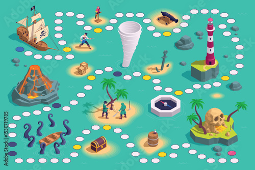 Pirate Isometric board game route