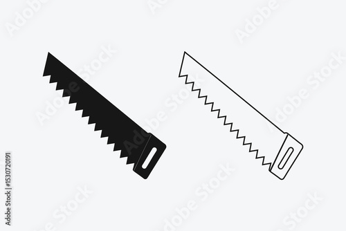 Black Hand Saw Icon Design, Flat and Line Art Stylish