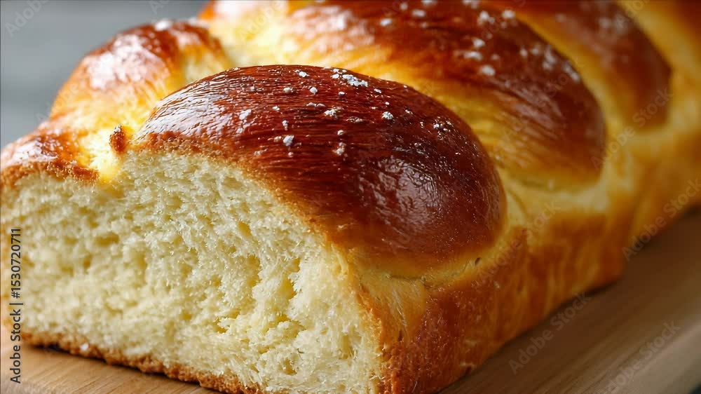 Close-up of Freshly Baked Braided Challah Bread with Egg Wash and Salt Sprinkling, Perfect for Shabbat or Jewish Holidays